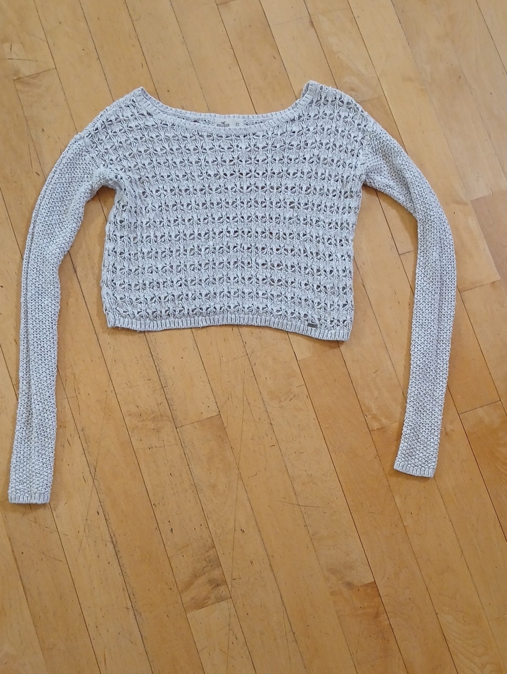 Hollister Light Cream Gold Sparkle Cropped Open-Knit Sweater XS